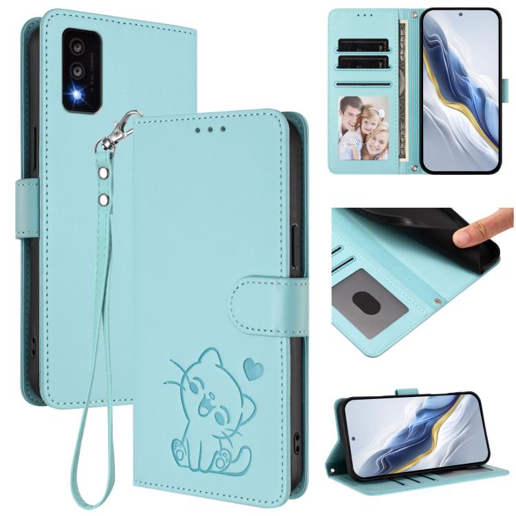 Embossed Heart Cat Leather Phone Case with Hand Strap, For TCL 303, For TCL 30T / T603DL, For TCL 20R / Bremen 5G / 20AX 5G, For TCL 30 4G / 5G / 30+