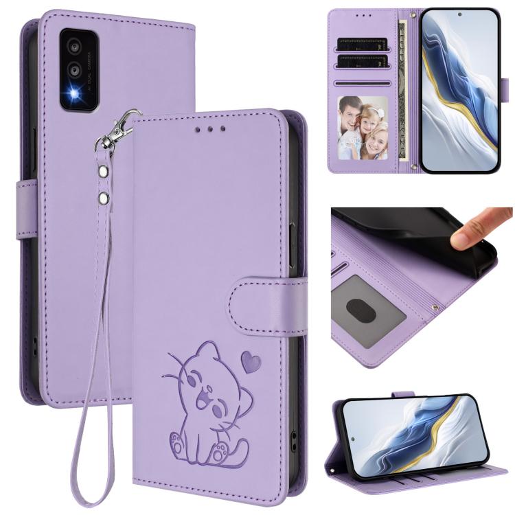 Embossed Heart Cat Leather Phone Case with Hand Strap, For TCL 303, For TCL 30T / T603DL, For TCL 20R / Bremen 5G / 20AX 5G, For TCL 30 4G / 5G / 30+