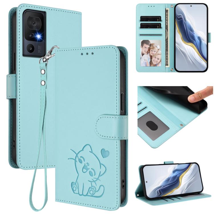 Embossed Heart Cat Leather Phone Case with Hand Strap, For TCL 505 / T509K / T5094, For TCL 502, For TCL 40 SE, For TCL 403 / Vodafone Smart M23