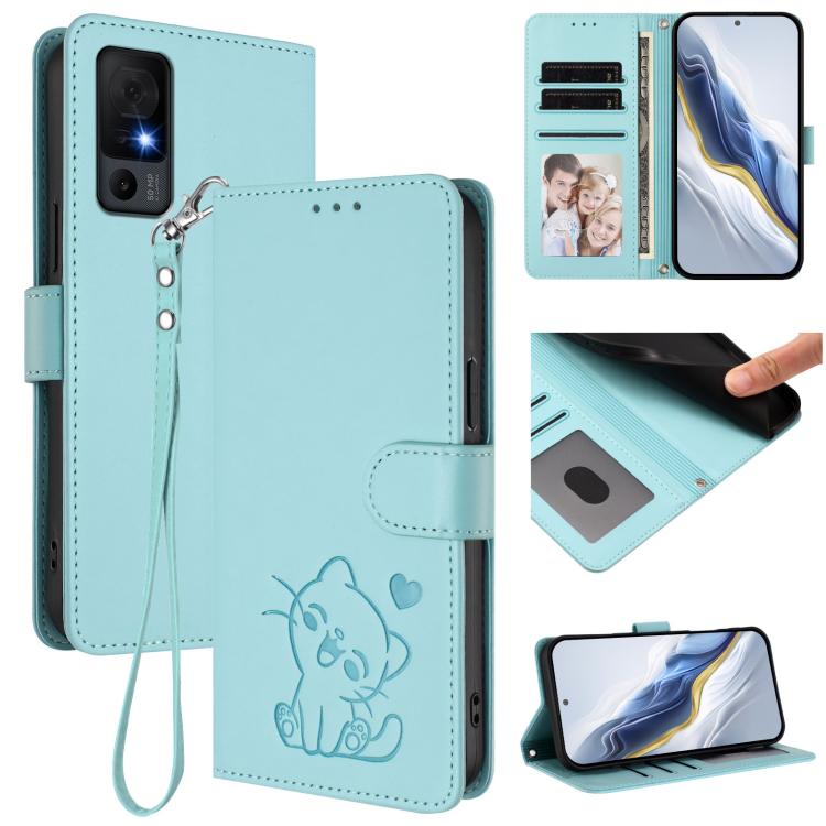 Embossed Heart Cat Leather Phone Case with Hand Strap, For TCL 30Z / T602DL / 30 LE / T602DL, For TCL 40 XL / Lively Jitterbug Smart4, For TCL 50 LE 5G T510SPP / K23 / K24, For TCL 50 Pro NxtPaper / 50 NxtPaper 5G