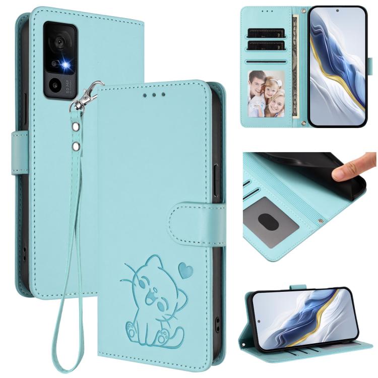 Embossed Heart Cat Leather Phone Case with Hand Strap, For TCL 40 R 5G / Sharp Aquos V6 5G, For TCL 30 XL / T701DL, For TCL 305 / 306 / 30 SE AL02, For TCL Stylus 5G