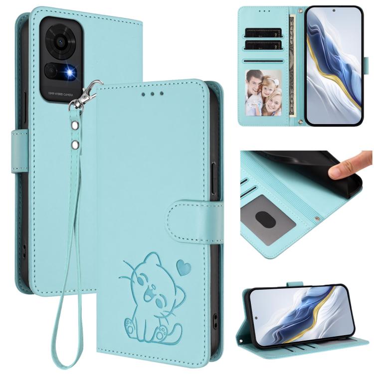 Embossed Heart Cat Leather Phone Case with Hand Strap, For TCL 30Z / T602DL / 30 LE / T602DL, For TCL 40 XL / Lively Jitterbug Smart4, For TCL 50 LE 5G T510SPP / K23 / K24, For TCL 50 Pro NxtPaper / 50 NxtPaper 5G