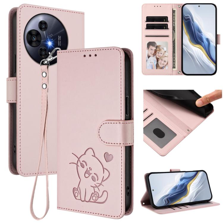 Embossed Heart Cat Leather Phone Case with Hand Strap, For TCL 30Z / T602DL / 30 LE / T602DL, For TCL 40 XL / Lively Jitterbug Smart4, For TCL 50 LE 5G T510SPP / K23 / K24, For TCL 50 Pro NxtPaper / 50 NxtPaper 5G