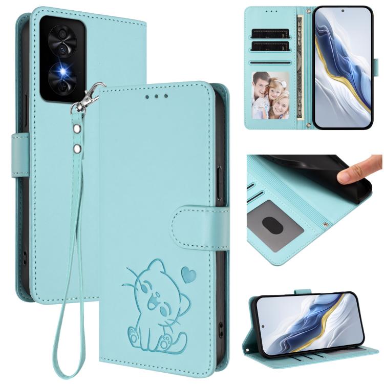 Embossed Heart Cat Leather Phone Case with Hand Strap, For TCL 201, For TCL 50 XE, For TCL 50 SE / 40 NxtPaper 4G, For TCL 501 / Vodafone Smart M25