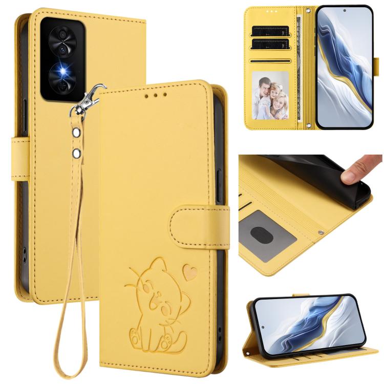 Embossed Heart Cat Leather Phone Case with Hand Strap, For TCL 201, For TCL 50 XE, For TCL 50 SE / 40 NxtPaper 4G, For TCL 501 / Vodafone Smart M25