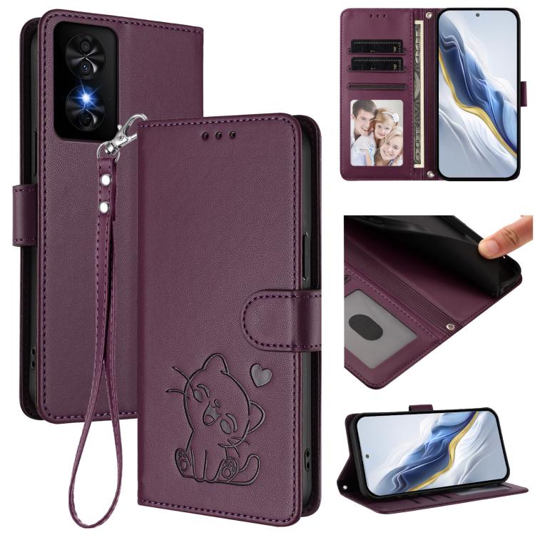 Embossed Heart Cat Leather Phone Case with Hand Strap, For TCL 201, For TCL 50 XE, For TCL 50 SE / 40 NxtPaper 4G, For TCL 501 / Vodafone Smart M25