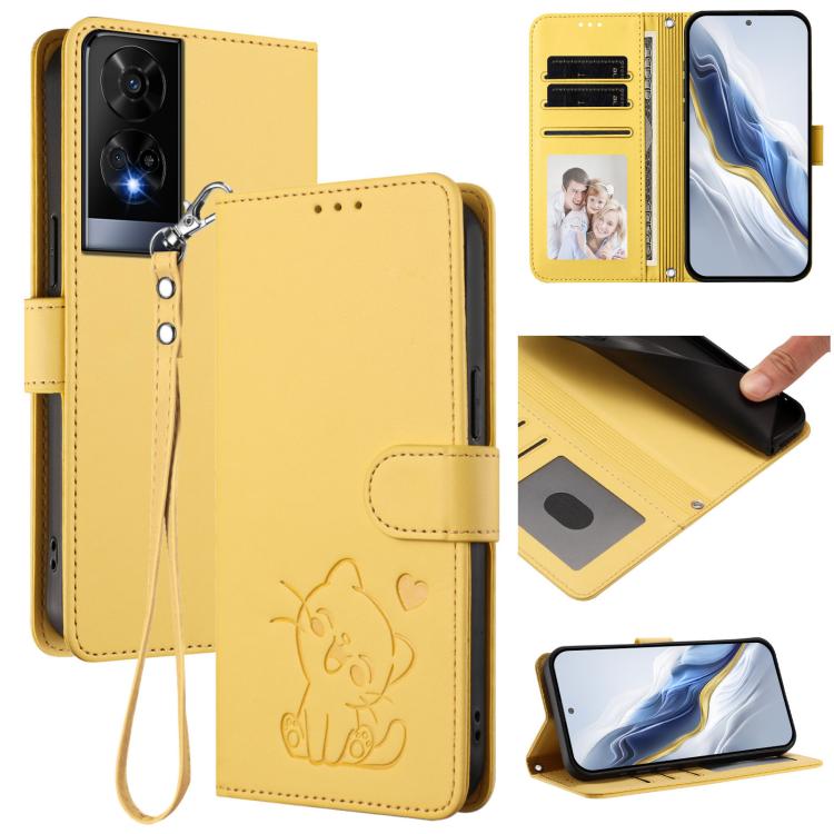 Embossed Heart Cat Leather Phone Case with Hand Strap, For TCL 201, For TCL 50 XE, For TCL 50 SE / 40 NxtPaper 4G, For TCL 501 / Vodafone Smart M25