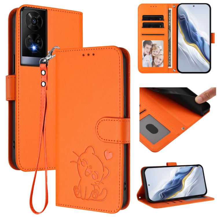 Embossed Heart Cat Leather Phone Case with Hand Strap, For TCL 201, For TCL 50 XE, For TCL 50 SE / 40 NxtPaper 4G, For TCL 501 / Vodafone Smart M25