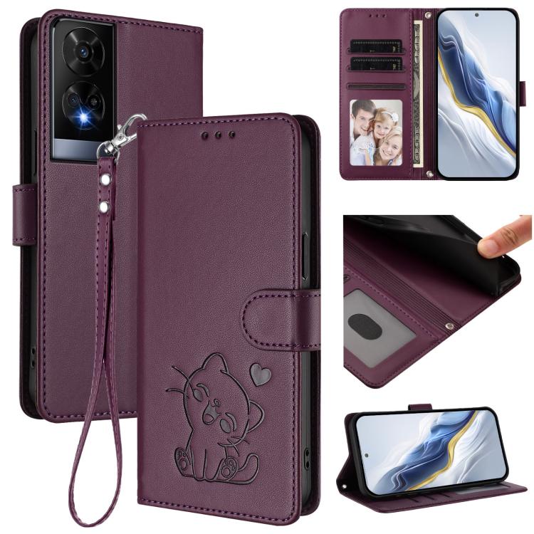 Embossed Heart Cat Leather Phone Case with Hand Strap, For TCL 201, For TCL 50 XE, For TCL 50 SE / 40 NxtPaper 4G, For TCL 501 / Vodafone Smart M25