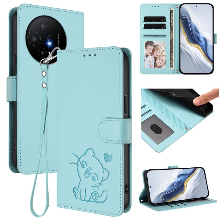 Embossed Heart Cat Leather Phone Case with Hand Strap, For TCL 60R, For TCL 503, For TCL 50 5G / 50 XE NxtPaper 5G, For TCL 50 XL 5G / 50 XL Nxtpaper 5G
