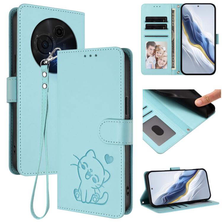 Embossed Heart Cat Leather Phone Case with Hand Strap, For TCL 405 / 406 / 406s / 408 / T506D, For TCL 60 NxtPaper, For TCL 605 / 60 SE, For TCL 60 5G