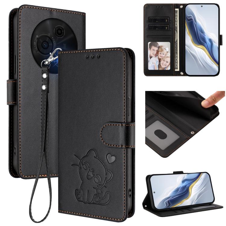 Embossed Heart Cat Leather Phone Case with Hand Strap, For TCL 405 / 406 / 406s / 408 / T506D, For TCL 60 NxtPaper, For TCL 605 / 60 SE, For TCL 60 5G