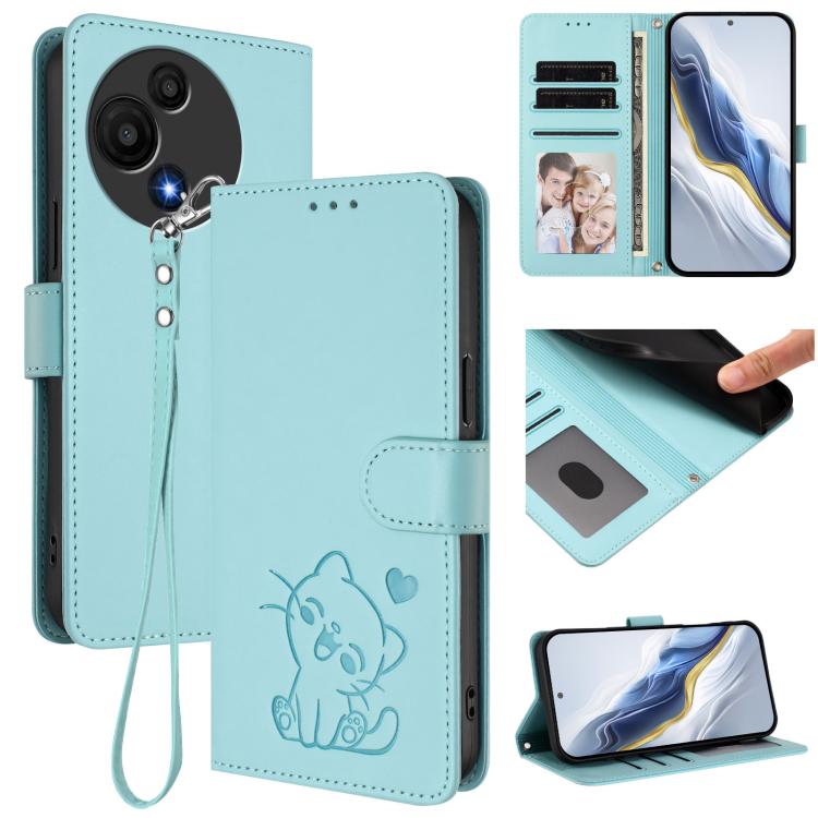 Embossed Heart Cat Leather Phone Case with Hand Strap, For TCL K70 Power 4G / K70 4G, For TCL NxtPaper 70 Pro 5G, For TCL K32 5G / K33 5G, For TCL 60 SE NxtPaper 5G