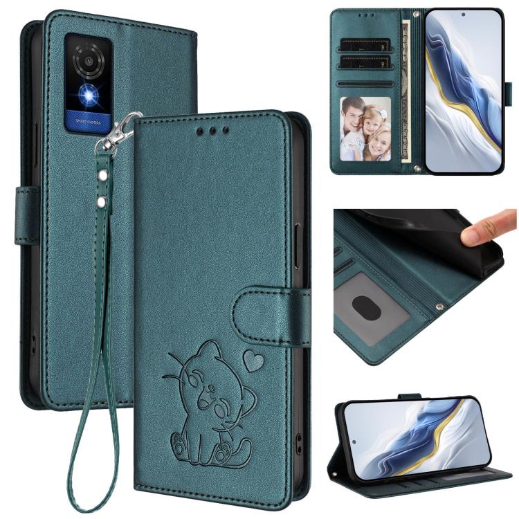 Embossed Heart Cat Leather Phone Case with Hand Strap, For TCL 201, For TCL 50 XE, For TCL 50 SE / 40 NxtPaper 4G, For TCL 501 / Vodafone Smart M25