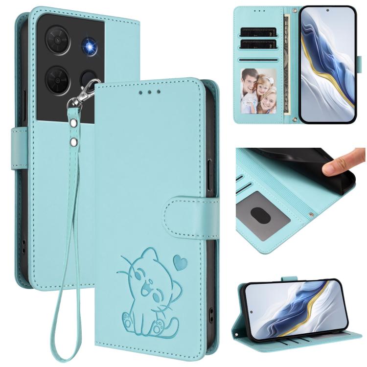 Embossed Heart Cat Leather Phone Case with Hand Strap, For TCL 60R, For TCL 503, For TCL 50 5G / 50 XE NxtPaper 5G, For TCL 50 XL 5G / 50 XL Nxtpaper 5G