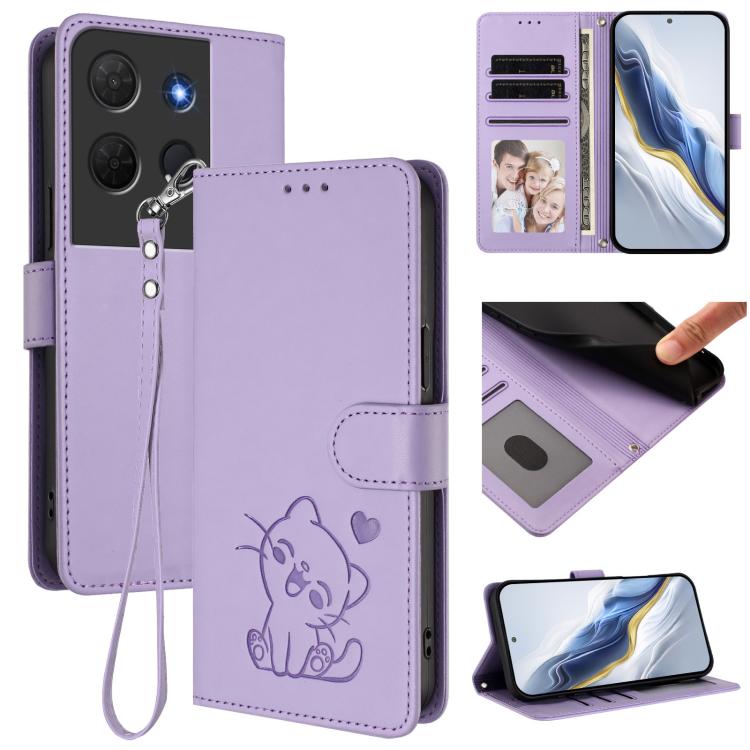 Embossed Heart Cat Leather Phone Case with Hand Strap, For TCL 60R, For TCL 503, For TCL 50 5G / 50 XE NxtPaper 5G, For TCL 50 XL 5G / 50 XL Nxtpaper 5G