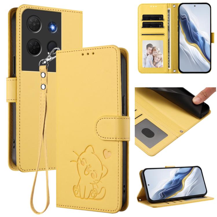 Embossed Heart Cat Leather Phone Case with Hand Strap, For TCL 60R, For TCL 503, For TCL 50 5G / 50 XE NxtPaper 5G, For TCL 50 XL 5G / 50 XL Nxtpaper 5G