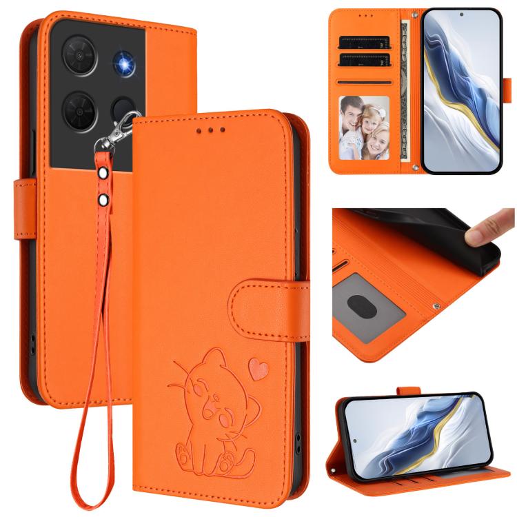 Embossed Heart Cat Leather Phone Case with Hand Strap, For TCL 60R, For TCL 503, For TCL 50 5G / 50 XE NxtPaper 5G, For TCL 50 XL 5G / 50 XL Nxtpaper 5G