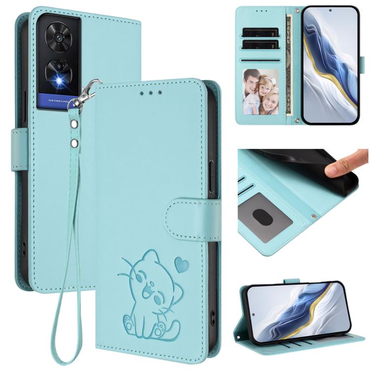 Embossed Heart Cat Leather Phone Case with Hand Strap, For TCL 505 / T509K / T5094, For TCL 502, For TCL 40 SE, For TCL 403 / Vodafone Smart M23