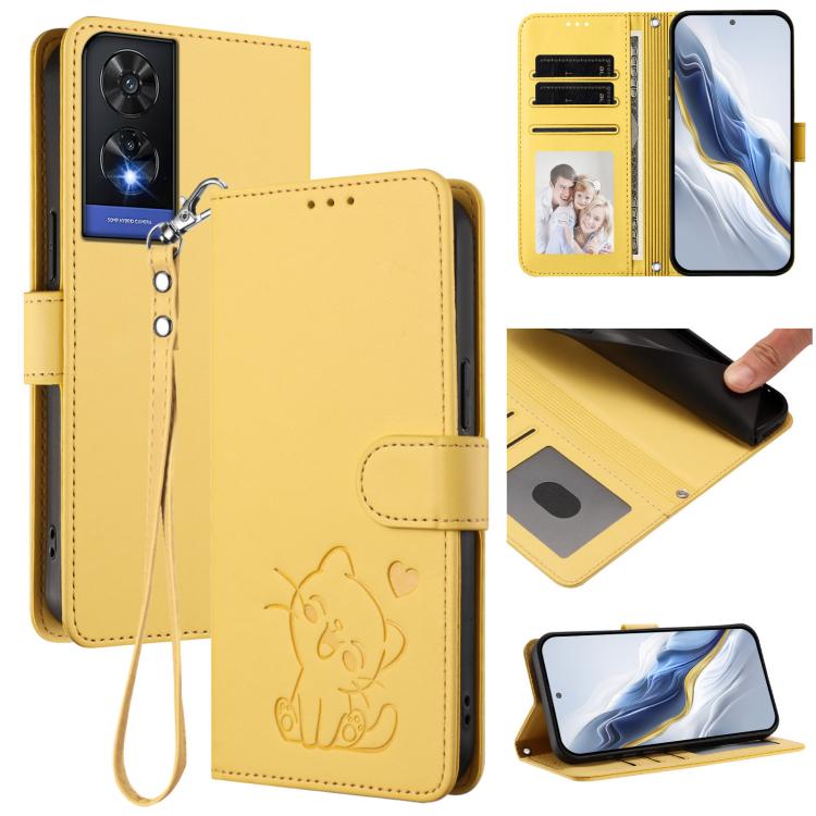 Embossed Heart Cat Leather Phone Case with Hand Strap, For TCL 505 / T509K / T5094, For TCL 502, For TCL 40 SE, For TCL 403 / Vodafone Smart M23