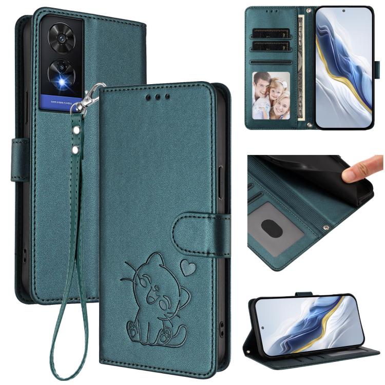 Embossed Heart Cat Leather Phone Case with Hand Strap, For TCL 505 / T509K / T5094, For TCL 502, For TCL 40 SE, For TCL 403 / Vodafone Smart M23
