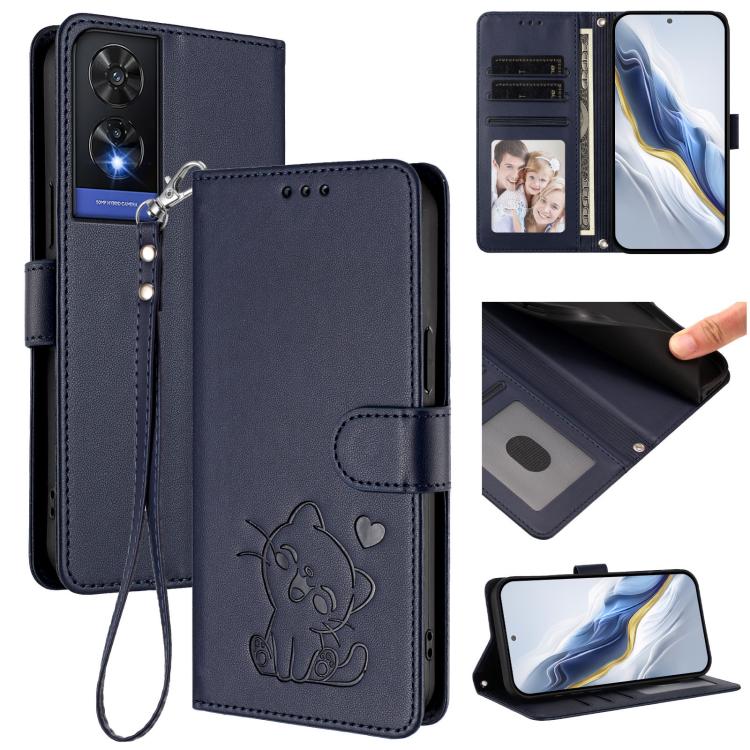 Embossed Heart Cat Leather Phone Case with Hand Strap, For TCL 505 / T509K / T5094, For TCL 502, For TCL 40 SE, For TCL 403 / Vodafone Smart M23