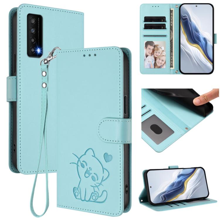 Embossed Heart Cat Leather Phone Case with Hand Strap, For TCL 40 R 5G / Sharp Aquos V6 5G, For TCL 30 XL / T701DL, For TCL 305 / 306 / 30 SE AL02, For TCL Stylus 5G