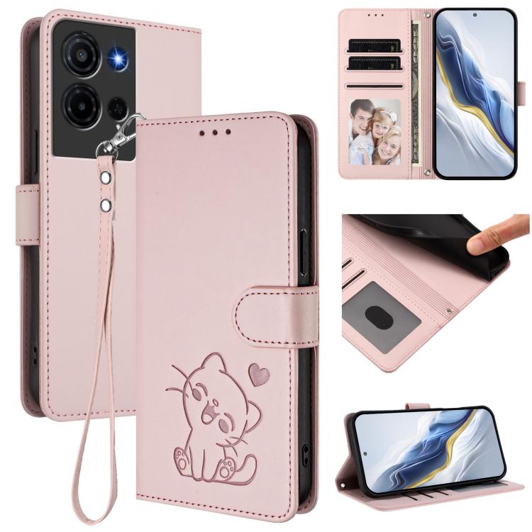 Embossed Heart Cat Leather Phone Case with Hand Strap, For TCL K70 Power 4G / K70 4G, For TCL NxtPaper 70 Pro 5G, For TCL K32 5G / K33 5G, For TCL 60 SE NxtPaper 5G