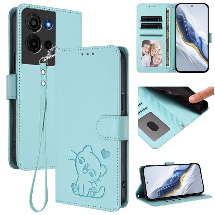 Embossed Heart Cat Leather Phone Case with Hand Strap, For TCL K70 Power 4G / K70 4G, For TCL NxtPaper 70 Pro 5G, For TCL K32 5G / K33 5G, For TCL 60 SE NxtPaper 5G