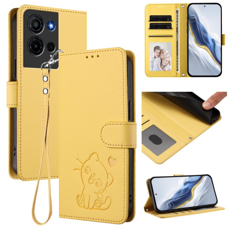 Embossed Heart Cat Leather Phone Case with Hand Strap, For TCL K70 Power 4G / K70 4G, For TCL NxtPaper 70 Pro 5G, For TCL K32 5G / K33 5G, For TCL 60 SE NxtPaper 5G