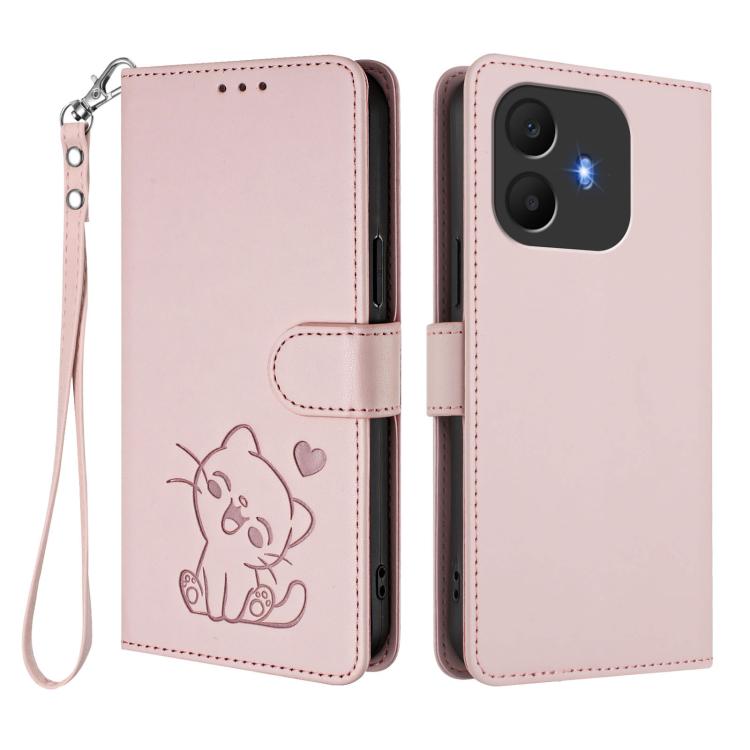 Embossed Heart Cat Leather Phone Case with Hand Strap, For TCL K70 Power 4G / K70 4G, For TCL NxtPaper 70 Pro 5G, For TCL K32 5G / K33 5G, For TCL 60 SE NxtPaper 5G