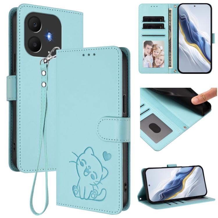 Embossed Heart Cat Leather Phone Case with Hand Strap, For TCL K70 Power 4G / K70 4G, For TCL NxtPaper 70 Pro 5G, For TCL K32 5G / K33 5G, For TCL 60 SE NxtPaper 5G