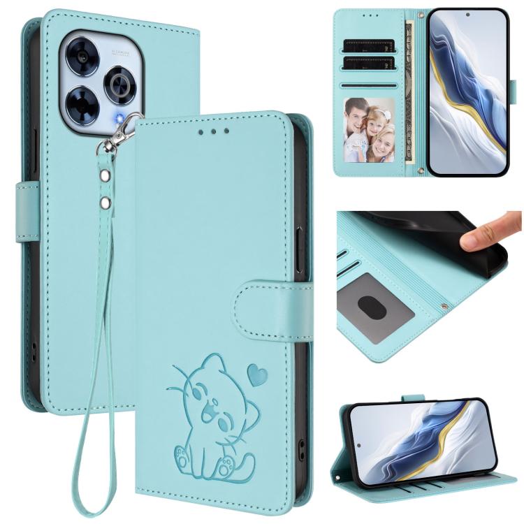 Embossed Heart Cat Leather Phone Case with Hand Strap, For Wiko Hi Enjoy 80 Pro