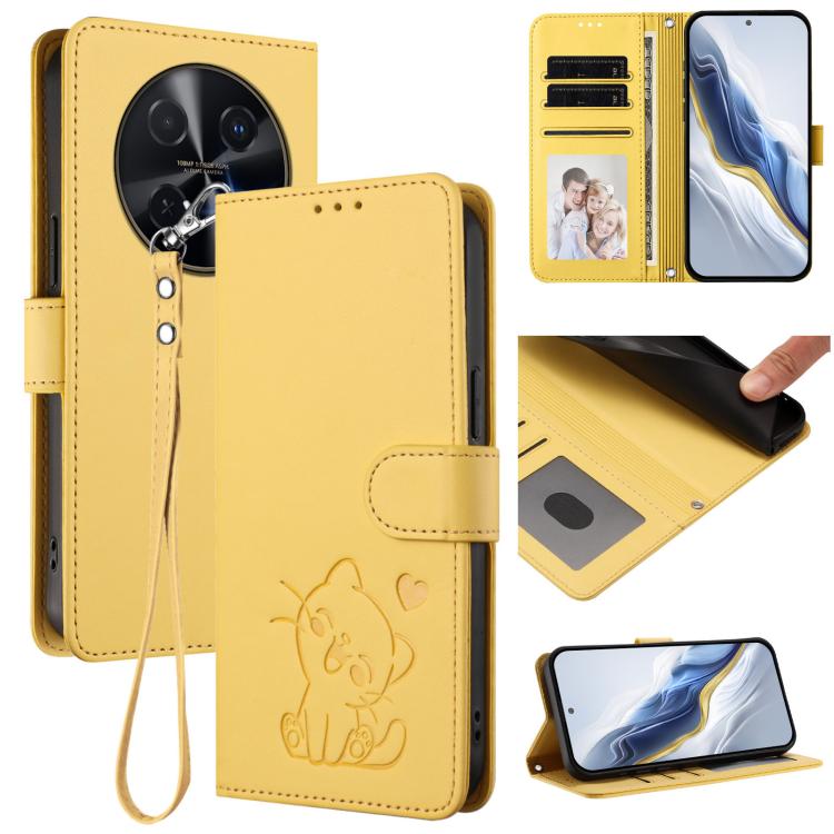 Embossed Heart Cat Leather Phone Case with Hand Strap, For Huawei Enjoy 80 / Nova Y73, For Huawei nova 13i / nova 12i Global, For Huawei Mate 70 Pro, For Huawei Mate 70