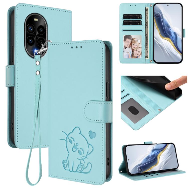 Embossed Heart Cat Leather Phone Case with Hand Strap, For Huawei nova 13 Pro, For Huawei nova 13 / nova 12, For Huawei Pura 70 Pro / Pura 70 Pro+, For Huawei Pura 70 Ultra