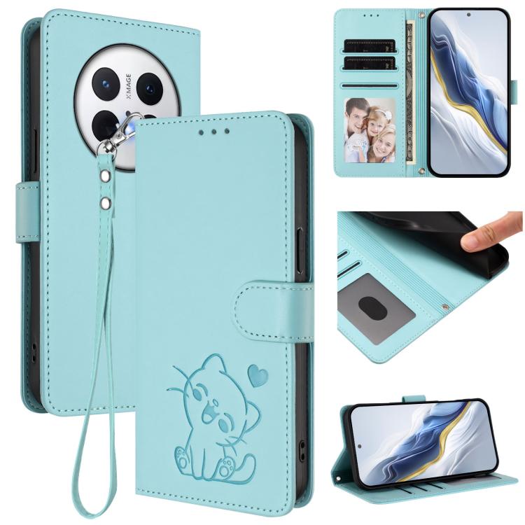 Embossed Heart Cat Leather Phone Case with Hand Strap, For Huawei Enjoy 80 / Nova Y73, For Huawei nova 13i / nova 12i Global, For Huawei Mate 70 Pro, For Huawei Mate 70