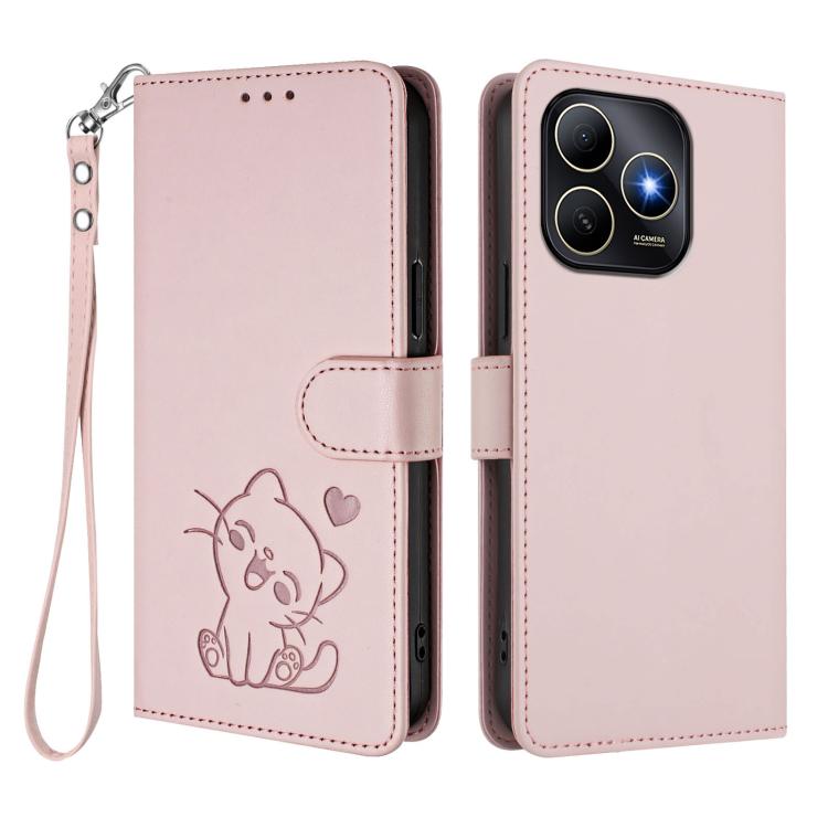 Embossed Heart Cat Leather Phone Case with Hand Strap, For Huawei Enjoy 80s, For Huawei nova 14 Ultra, For Huawei nova 14 Pro, For Huawei nova 14
