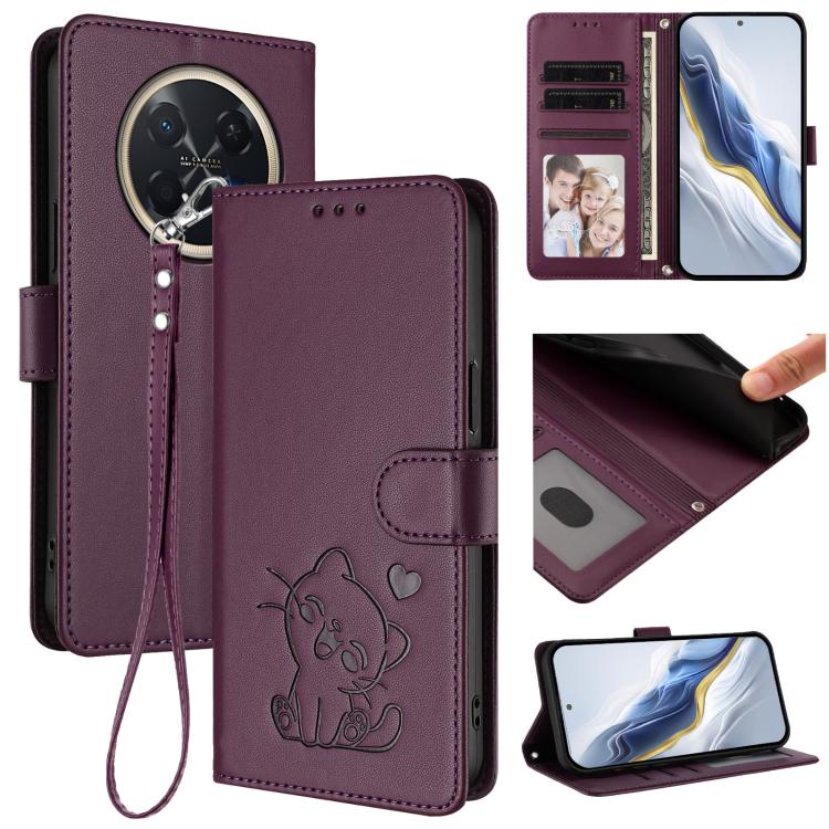 Embossed Heart Cat Leather Phone Case with Hand Strap, For Huawei nova 15 / nova 16z, For Huawei nova 16, For Huawei Pura 90 Pro Max 5G, For Huawei Pura 90 Pro 5G