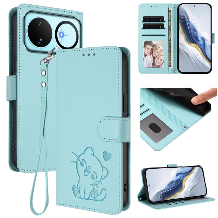 Embossed Heart Cat Leather Phone Case with Hand Strap, For Huawei nova 15 / nova 16z, For Huawei nova 16, For Huawei Pura 90 Pro Max 5G, For Huawei Pura 90 Pro 5G