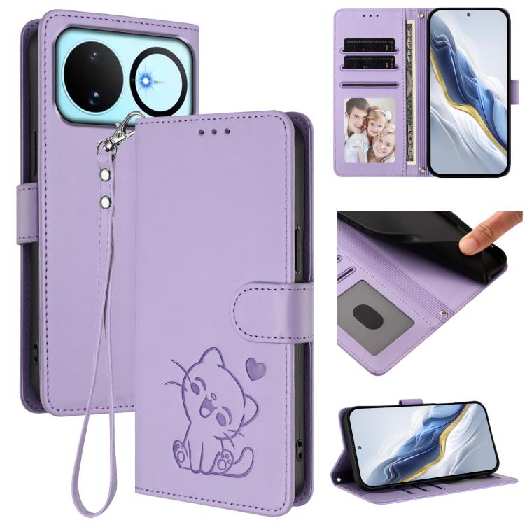 Embossed Heart Cat Leather Phone Case with Hand Strap, For Huawei nova 15 / nova 16z, For Huawei nova 16, For Huawei Pura 90 Pro Max 5G, For Huawei Pura 90 Pro 5G