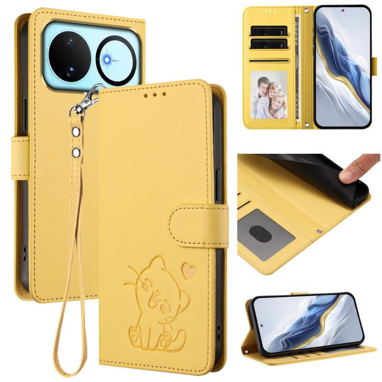 Embossed Heart Cat Leather Phone Case with Hand Strap, For Huawei nova 15 / nova 16z, For Huawei nova 16, For Huawei Pura 90 Pro Max 5G, For Huawei Pura 90 Pro 5G