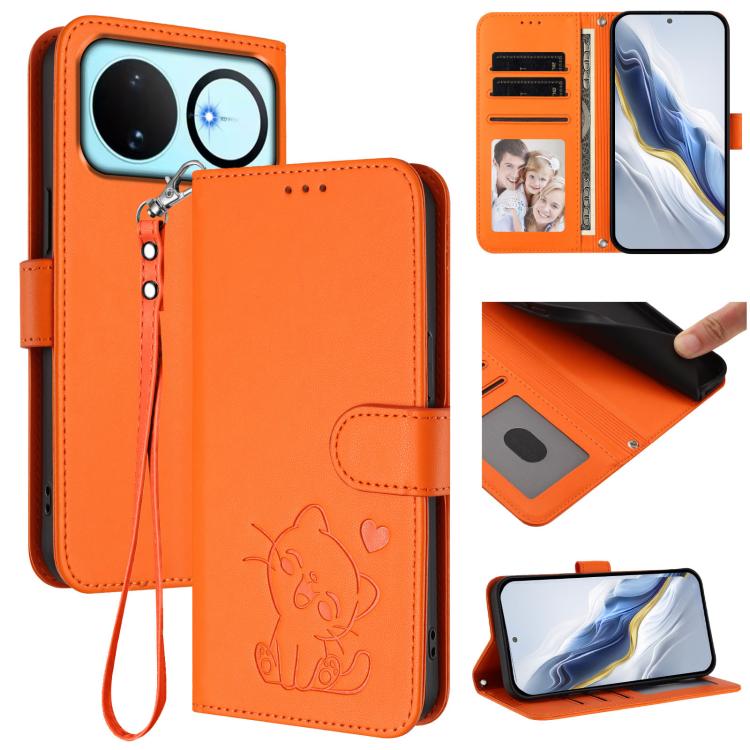 Embossed Heart Cat Leather Phone Case with Hand Strap, For Huawei nova 15 / nova 16z, For Huawei nova 16, For Huawei Pura 90 Pro Max 5G, For Huawei Pura 90 Pro 5G