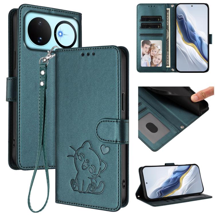 Embossed Heart Cat Leather Phone Case with Hand Strap, For Huawei nova 15 / nova 16z, For Huawei nova 16, For Huawei Pura 90 Pro Max 5G, For Huawei Pura 90 Pro 5G