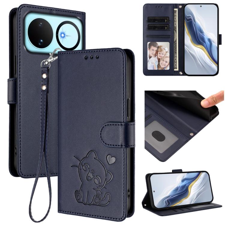 Embossed Heart Cat Leather Phone Case with Hand Strap, For Huawei nova 15 / nova 16z, For Huawei nova 16, For Huawei Pura 90 Pro Max 5G, For Huawei Pura 90 Pro 5G