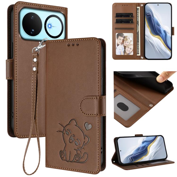 Embossed Heart Cat Leather Phone Case with Hand Strap, For Huawei nova 15 / nova 16z, For Huawei nova 16, For Huawei Pura 90 Pro Max 5G, For Huawei Pura 90 Pro 5G