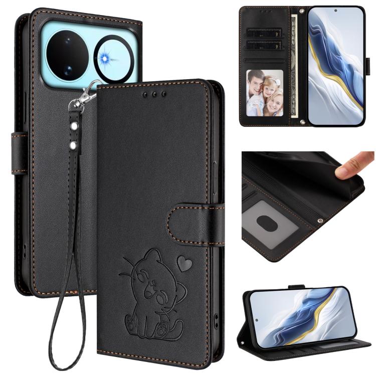 Embossed Heart Cat Leather Phone Case with Hand Strap, For Huawei nova 15 / nova 16z, For Huawei nova 16, For Huawei Pura 90 Pro Max 5G, For Huawei Pura 90 Pro 5G