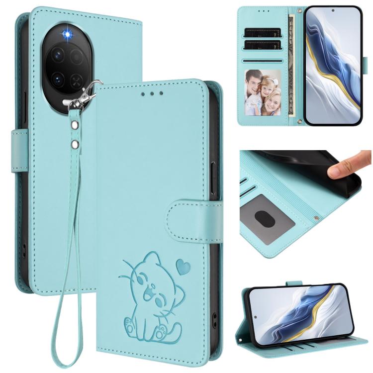 Embossed Heart Cat Leather Phone Case with Hand Strap, For Huawei nova 15 / nova 16z, For Huawei nova 16, For Huawei Pura 90 Pro Max 5G, For Huawei Pura 90 Pro 5G