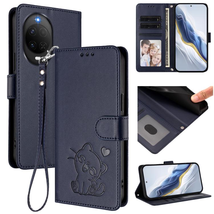 Embossed Heart Cat Leather Phone Case with Hand Strap, For Huawei nova 15 / nova 16z, For Huawei nova 16, For Huawei Pura 90 Pro Max 5G, For Huawei Pura 90 Pro 5G