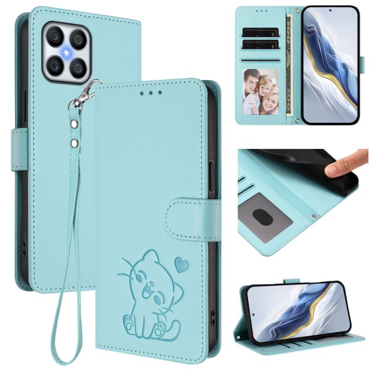Embossed Heart Cat Leather Phone Case with Hand Strap, For Honor Magic7 Pro, For Honor Magic7, For Honor 200 Smart / Play 9T 5G / X7C 4G, For Honor 70 Lite / X8 5G / X6 4G / X6s