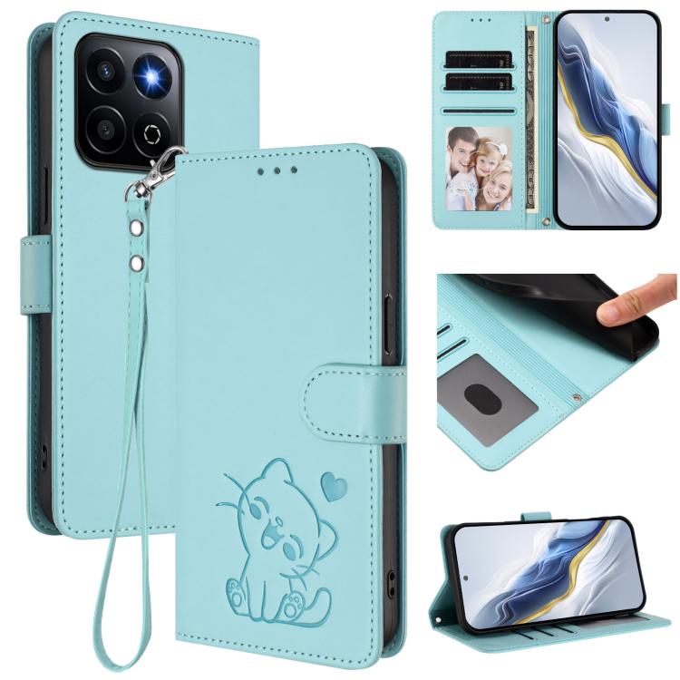 Embossed Heart Cat Leather Phone Case with Hand Strap, For Honor Magic7 Pro, For Honor Magic7, For Honor 200 Smart / Play 9T 5G / X7C 4G, For Honor 70 Lite / X8 5G / X6 4G / X6s